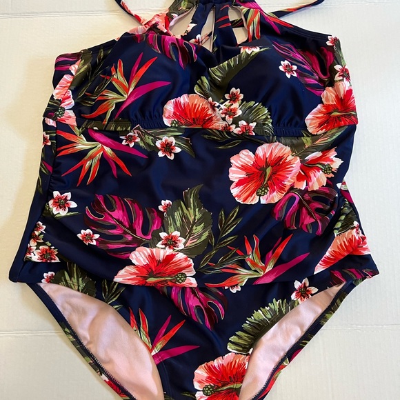 Kona Sol plus size sz 20W NWOT one piece swimwear bathing suit Navy floral. - Picture 2 of 12